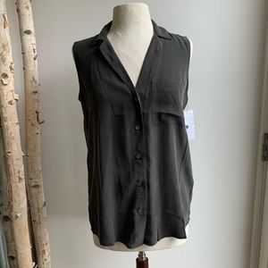 NWT Equipment 100% Silk Sleeveless Button Up Top in Charcoal Black S/P